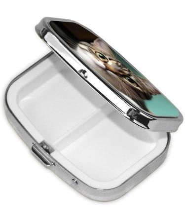 Curious Cat 2 Compartment Pill Case - Cute Travel Pill Organizer for Pocket & Purse Gifts - Buy Online on GoSupps.com