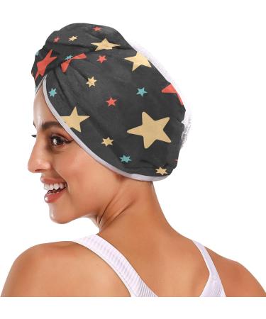 Stars Hair Towel 2 Pack | Super Absorbent Quick Drying Turbans for Women & Girls | Hair Drying Towel with Button Twisty Wrap - Buy Online on GoSupps.com