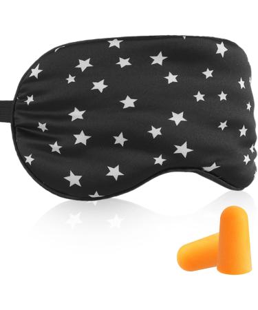Stars Silk Sleep Mask - Black Starry Sky Eye Cover with Adjustable Strap & Earplugs | Soft Lightweight Blackout Sleeping Aid for Men & Women - Buy Online on GoSupps.com