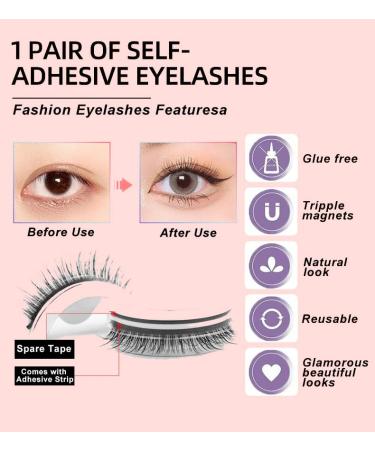 2023 Reusable Self Adhesive Eyelashes Set - Easy to Apply, Natural Look, Waterproof False Lashes with Curler and Brush - No Glue or Eyeliner Needed - for Women - Buy Online on GoSupps.com
