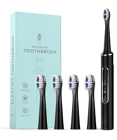 Electric Toothbrush for Adults with 4 Toothbrush Replacement Heads 3 Modes Deep Clean Electric Toothbrush with Rechargeable Power & Smart Timer Fast Charge USB Rechargeable Toothbrush Black