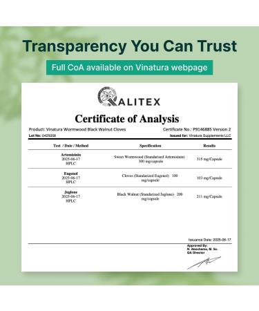 VINATURA Wormwood Black Walnut Clove Capsules - Cleanse Detox Intestinal Guard Formula Supplement for Humans with Wormwood herb Black Walnut Extract Combination 60 Capsules - Buy Online on GoSupps.com