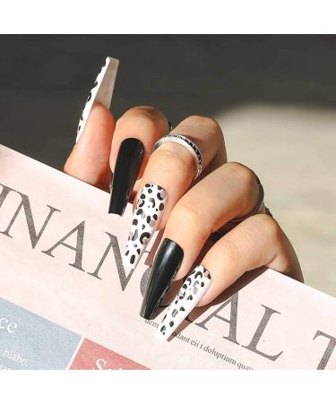 Buy Sethain Glossy Sparkle Green Rhinestone False Nails - Long Coffin Press-On Nail Art for Women & Girls | Black Leopard Print | International Shipping - Buy Online on GoSupps.com