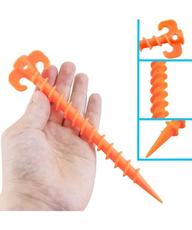 MotBach 10 Pack 7.9 Orange Canopy Stakes Tent Pegs - Heavy Duty Spiral Ground Anchors for Camping, Tarps, Hiking - Screw Shape, Sandbeach & Rain Resistant - Buy Online on GoSupps.com