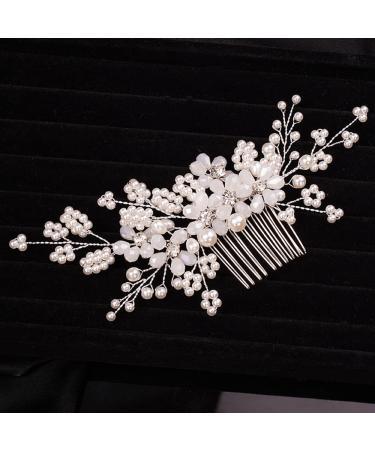 Teyglen Flower Bride Wedding Hair Comb - Bridal Pearl Crystal Side Comb for Women - Rhinestone Headpiece Hair Accessory - Buy Online on GoSupps.com