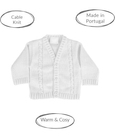 Baby Boys Winter Knitted Cardigan | Cable Knit Knitwear | Made in Portugal | White Newborn 0 Months - Buy Online on GoSupps.com
