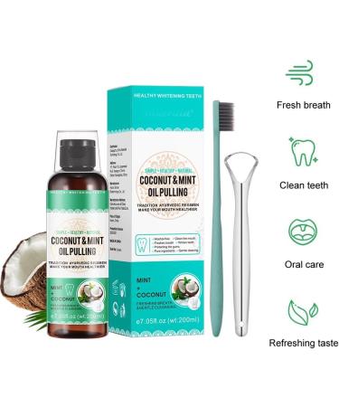 Coconut Oil Pulling Mouthwash - Mint Flavor Alcohol-Free Includes Tongue Scraper & Toothbrush | International Shipping Available - Buy Online on GoSupps.com