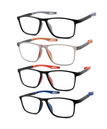 Reading Glasses for Men Sports Style Blue Light Blocking Readers Anti Eyestrain/UV Ray Lightweight Eyeglasses 4 pack Black Gray+gray Orange+black Red+black Blue 2.0 x