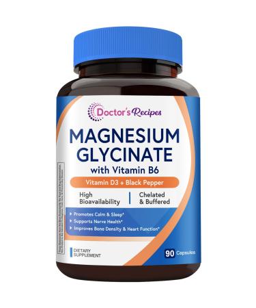 Doctor s Recipes Magnesium Glycinate 420mg with Vitamin B6 & D3 | Enhanced Absorption with Black Pepper | Supports Nerve Sleep & Heart Health | Non-GMO 90 Vegan Capsules