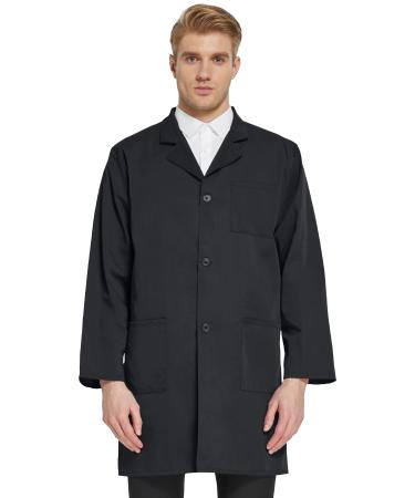 VOGRYE Professional Lab Coat for Men Women Long Sleeve White Unisex Black Large