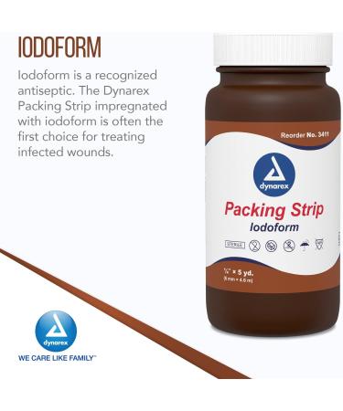 Dynarex Sterile Wound Care Plain Packing Strips with Iodoform - 100% Cotton, Soft & Absorbent - 1/4 x 5 yd (2 Jars) - Buy Online on GoSupps.com