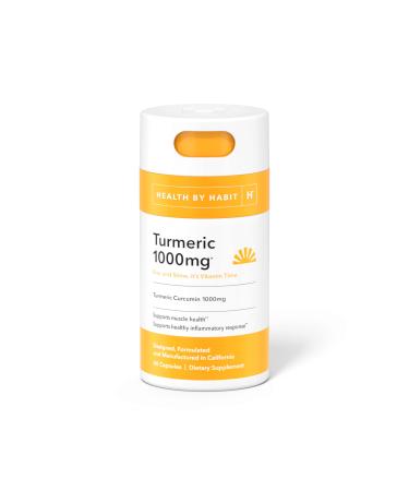 Health By Habit Turmeric Supplement (60 Capsules) - Tumeric Curcumin 1000mg Supports Joint and Muscle Health Non-GMO Sugar Free (1 Pack)