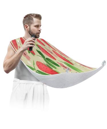 Watercolor Strawberry Pattern Beard Bib Apron Beard Bib Hair Catcher for Men Shaving and Trimming Non-Stick Waterproof Beard Cape Grooming Cloth with 2 Suction Cups Gifts for Men
