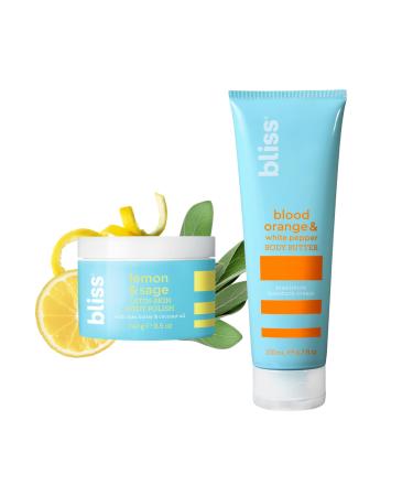Bliss Body Butter - Blood Orange and White Pepper - Maximum Moisture Cream - 6.7 Fl Oz - Body Lotion for Dry Skin and Satin-Skin Body Polish - Lemon and Sage - Body Scrub with Shea Butter