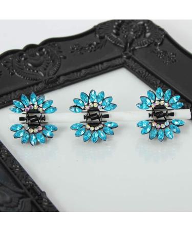 JUSTFOX Mini Hair Clips - Set of 3 Flower-Shaped Rhinestone Clips in Turquoise | Stylish Hair Accessories for All Hair Types - Buy Online on GoSupps.com