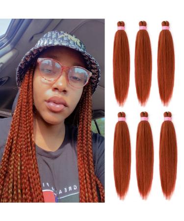 ZERAL Pre Stretched Braiding Hair 6 Packs 28 Inch Long Red Copper Braiding Hair Professional Synthetic Braids for Women Crochet Twist Braids Yaki Straight Texture (28inch, 350#)