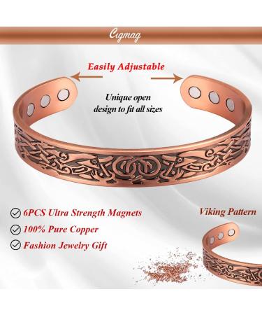 Copper Magnetic Bracelet for Men | Ultra Strength 99% Pure Copper | Adjustable Cuff Bangle | Gift Box | Father's Day & Birthday | Viking Pattern - Buy Online on GoSupps.com