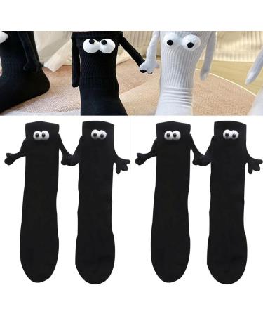 AYFFDIYI Funny Magnetic Socks for Couples 3D Doll Magnetic Suction Couple Socks Unisex Funny Couple Holding Hands Sock Valentine Socks 13 One Size Black-2pair