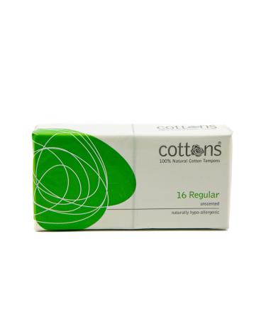 Cotton Tampons 100% Natural Cotton 16-Individually Wrapped Unscented - Regular Absorbency (Single Pack)