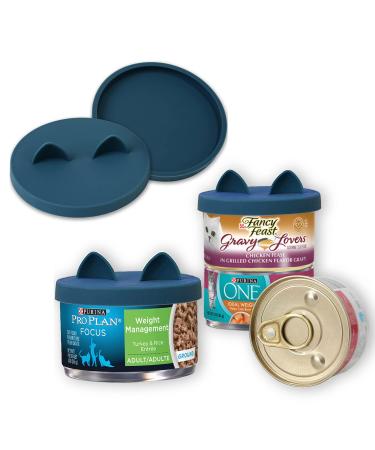 OHMO 2 Pack Cat Food Can Lids, Small Size (3 oz) Silicone Pet Food Can Lids Covers for 2.5 oz Cat Food Cans, Dark Blue 3oz Dark Blue