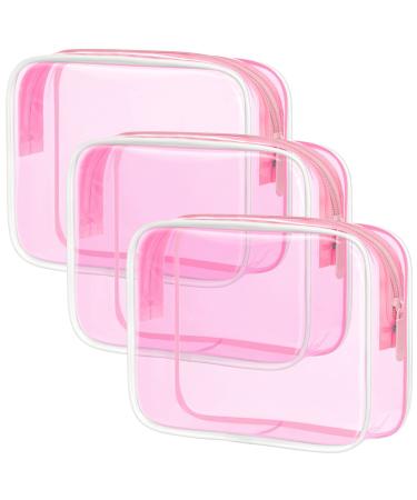 PACKISM Clear Makeup Bags 3 Pack Tsa Approved Toiletry Bag with Zipper Water-resistant Clear Cosmetic Bags Fit Travel Essentials Carry-on Travel Toiletry Bag Fluorescent Pink C- Fluorescent Pink 3 Pack 3 Medium