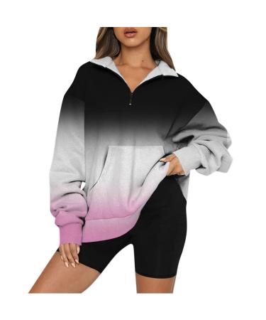 Creoqiji sweater dress ladies women's sweater printed fashionable casual pocket long-sleeved collar with zipper hoodie cat pink xxl
