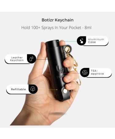 BOTIZR TSA-Approved Mini Hand Sanitizer Holder Keychain - Refillable Spray Bottle, Leak Proof, Black Leather - Buy Online on GoSupps.com