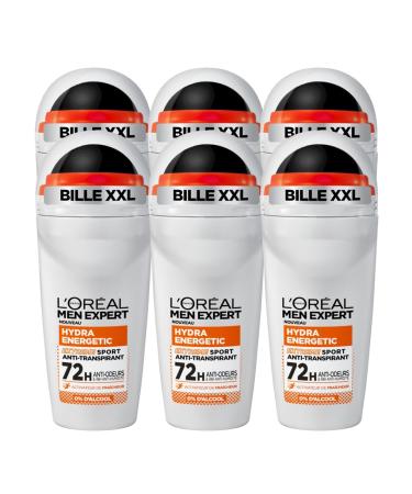 L'Or al Men Expert - Anti-Odor Roll-On Deodorant for Men - 72h Effectiveness - Alcohol-Free - Hydra Energetic Extreme Sport - 50 ml
