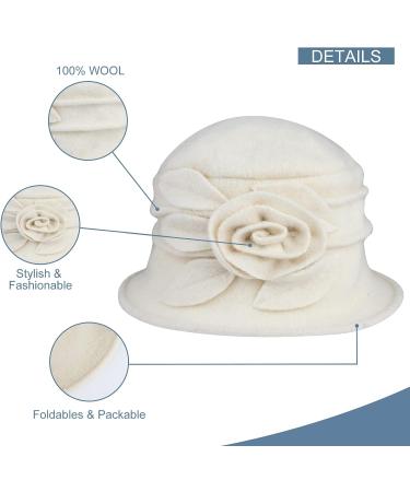 Sumolux Women's Vintage Floral Wool Beret Hat - French Style Cloche Winter Hat in White - Buy Online on GoSupps.com