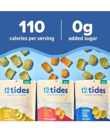 12 Tides Organic Puffed Kelp Chips - Plant Based Seaweed Chips | Non GMO, Gluten Free, No Added Sugar | Sea Vegetable Chips Variety Pack - 3 Count - Buy Online on GoSupps.com