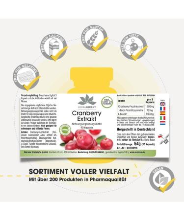 Cranberry Capsules - 25x Concentrated Vegan Extract - 90 High Dose Capsules | Herbadirekt by Warnke Vital Substances - German Pharmacy Quality - Buy Online on GoSupps.com