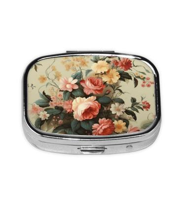 Flowers Decorative Printing 2 Compartment Small Pill Case Cute Small Pill Box Purse Pill Boxs Travel Pill Organizer for Pocket Purse and Travel Gifts