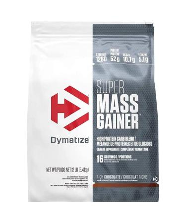 Dymatize Super Mass Gainer | High Protein Carb Blend | 1280 Calories 52 G Protein 10.7 G BCAAs 5.1 G Leucine Per Serving | 16 Servings 12 LB (Rich Chocolate)