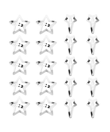 WLLHYF 20 Pieces Metal Snap Star Hair Clips for Girls No Slip Star Hair Barrettes Cute Hollow Out Drop-shaped Star Meteor Hairpin Headpieces Hair Accessories for Kids Women (Silver)