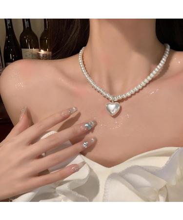 OralGos Fashion Heart Necklace - Dainty Pearl Pendant & Clavicle Chain for Stunning Style | International Shipping - Buy Online on GoSupps.com