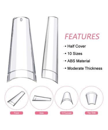 500pcs Medium Coffin Clear Acrylic Nail Tips with Acrylic Box - 10 Sizes Half Cover French False Nails for DIY Nails at Home or Salon - Buy Online on GoSupps.com