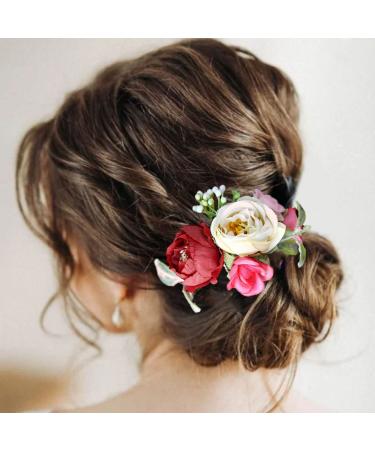 Fangsen Silver Wedding Multiple Roses Flower Hair Comb Bridal Flower Hair Clip Floral Hair Accessories for Women and Girls