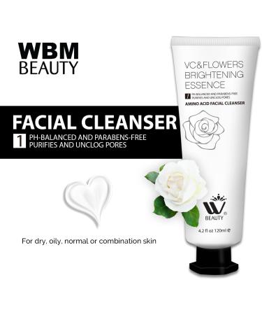 WBM Amino Acid Facial Cleanser - Anti-Aging Brightening & Acne Face Wash for All Skin Types | Organic & Natural Ingredients - 4.2 fl oz - Buy Online on GoSupps.com