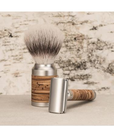 M HLE Rocca Shaving Set - Silvertip Badger Brush Safety Razor & Holder - Birch Bark & Stainless Steel - Buy Online on GoSupps.com