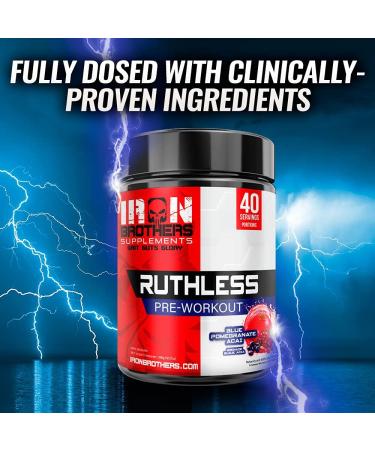 Iron Brothers Supplements Ruthless Pre workout Powder for Women & Men | Creatine-Free Nitric Oxide Booster | Energy & Focus | Workout Supplement Bulk Pre-Workout | 40 Servings (Pomegranate Acai) - Buy Online on GoSupps.com
