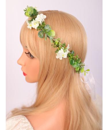 Boho Floral Headband - Wiwpar Green Leaf Garland Bridal Hair Wreath for Women & Girls | Perfect for Weddings Parties & Photos - Buy Online on GoSupps.com