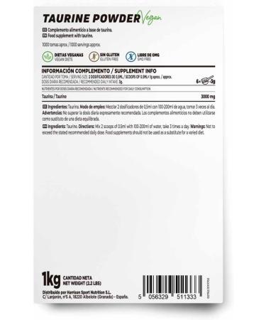  HSN HSN L-Taurine Powder | 1kg 1000 Taurine per Container | 3g Taurine per Daily Dose | 100% Pure No Additions or Excipients | - Buy Online on GoSupps.com