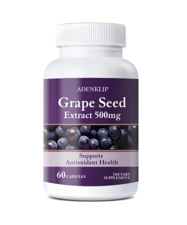 ADENKLIP Grape Seed Extract 500mg Antioxidant Support for Skin Heart & Overall Wellness Vegan Non-GMO Gluten-Free 60 Capsules