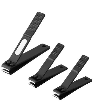 3 Pieces Nail Clippers Set, Ultra Sharp Sturdy Black Stainless Fingernail, Toenail Clipper Cutters (Straight & Curved) Black-3pcs No Pouch