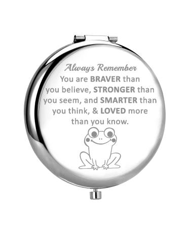 WSNANG Frog Lovers Gift Compact Travel Makeup Mirror Insect Animal Lover Gift You are Braver Stronger Smarter Than You Think Mirror (Iron- Frog Mirror)