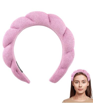 Newvenper Puffy Spa Headband for Women Non Slip Sponge Headband for Washing Face  Makeup Removal  Shower  Facial Mask Sponge and Terry Towel Cloth Fabric Hair Band Padded Headband Pink