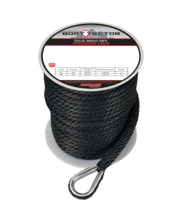 Extreme Max 3006.2057 BoatTector Solid Braid MFP Anchor Line with Thimble - 3/8" x 100', Black Black 3/8" x 100'
