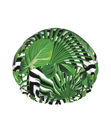 Green Leaves Of Palm Tree Tropical Plant Shower Cap & Bath Cap  Reusable Waterproof Hair Cap With Peva Lining & Double Protection Layers & Elastic