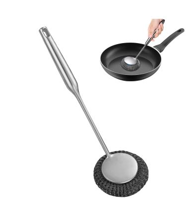 Scrub Brush - Long Handled Scrubbing Brush | Steel Wire Ball Brush | Scrubbing Brush with Handle | Dishwashing Pot Scrubber Brush | Replaceable Brush Headd Kitchen Scrubber Brush for Cleaning Sinks