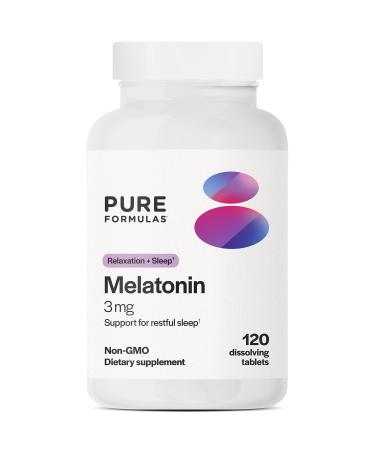 PureFormulas - Melatonin 3 mg - Supports Circadian Rhythms, Restful Sleep, and Relaxation - Pure Melatonin 300 mcg Antioxidant Soy-Free, Dairy-Free - 120 Tablets